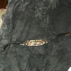 women's leather and brass beaded belt- small